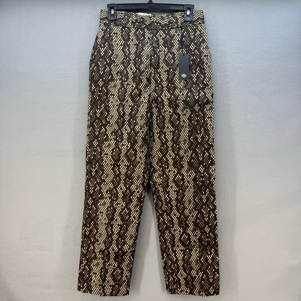 Dickies Khaki Pants Women's 4R Brown Snake Print High Rise Tapered Leg NWT
